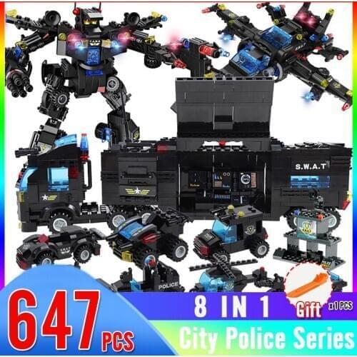 647-825pcs City Series 8-in-1 Childrens DIY Building Blocks Car Helicopter Truck Bricks Assembly Domino Toys Kids Gift