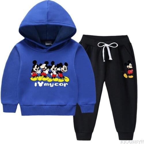 Disney Kids Cartoon Mickey Mouse Clothes Set Costume fo Boys Toddler Hoodies Set Clothing Outfit Girls Sweatshirt Pant Suits