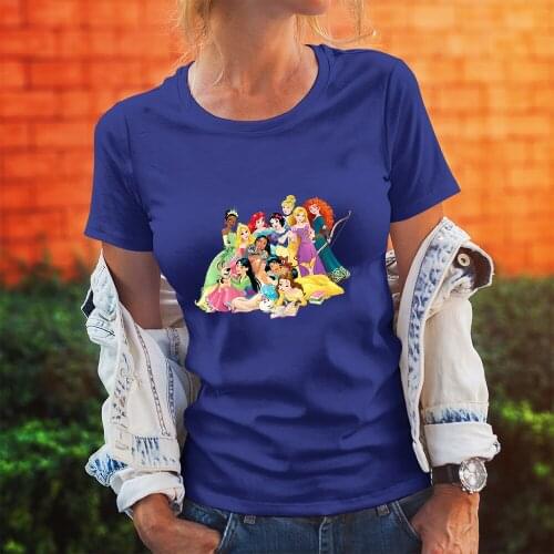 Short Sleeve Summer New Products Disney Women T-Shirts Outdoor Cartoon Comfortable Princess Print Color T Shirts Female Dropship