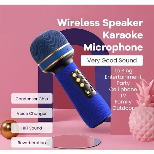 Bluetooth Karaoke Microphone for Phone Singing Wireless Condenser Microphone Built-in Sound Card Voice Changer with Speaker Mic