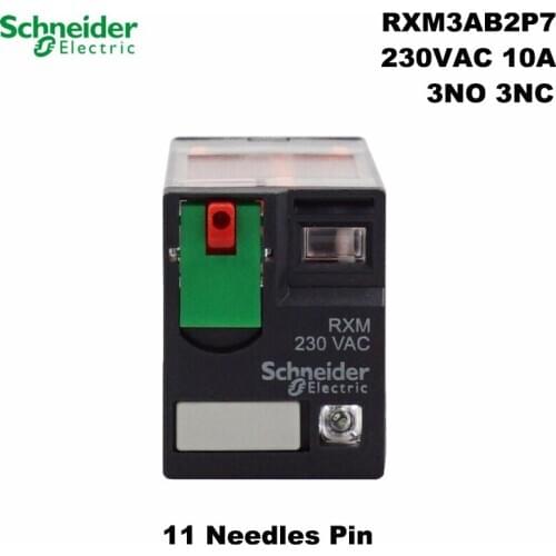 Schneider Electric RXM3AB2P7 230VAC 10A Coil Mini Small Relay LED 11 Needles Pin 3NO3NC Intermediate Relay Low Power Relay 3C/O