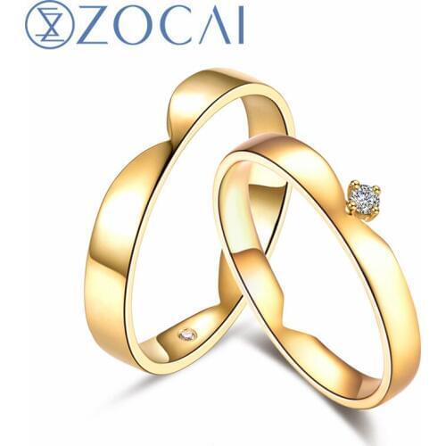 ZOCAI Brand Wedding Couple Ring Men ring 0.005 CT Women Ring 0.03 CT Real certificated diamond 18K gold (AU750) rings Q00978AB