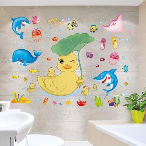 Cartoon fish Animals Wall Stickers DIY Ducks Mural Decals for Kids Rooms Baby Bedroom Children Nursery Wardrobe Door Decoration