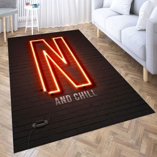 Netflix and Chill neon Carpet for Living Room 3D Anime Cartoon Rug Gamer Teen Room Bedside Lounge Rug Kids Children Floor Mats