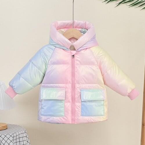 New Fashion Colorful Childrens Clothing Bright Down Jacket for Girls Winter Thick Warm Coats Hooded Outerwear Boys Jackets 6Y