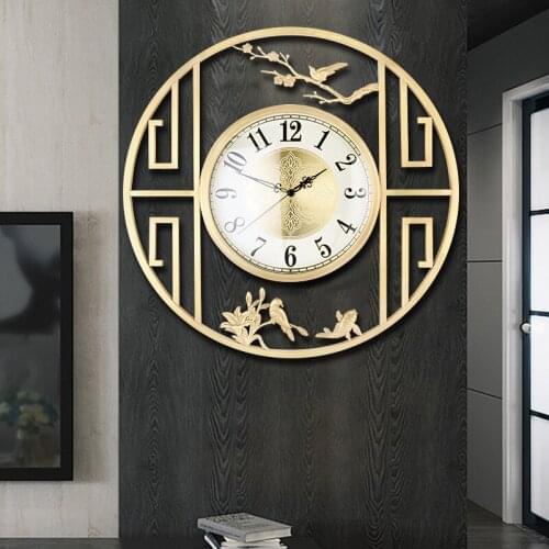 New Chinese style living room large copper wall clock creative mute pure copper wall clock Chinese style villa wall clock