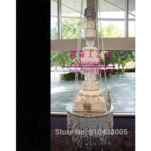 New design round cake stand,bling acrylic crystal hanging cake stand, k9 crystal cake stand , chandelier cake stand