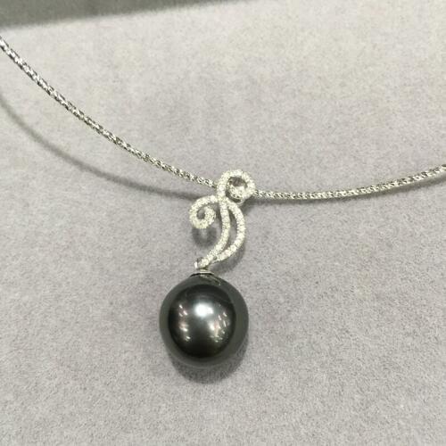 11-12MM Natural Black Tahitian Pearls Pendant 18K Gold diamond Luxury Jewelry Free Shipping fine jewelry