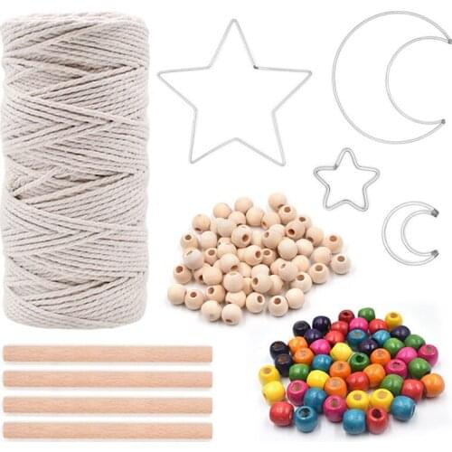 Macrame Cord Natural Rope Macrame Supplies Macrame Wall Hanging Kit with Wood Beads Wood Ring Wooden Stick