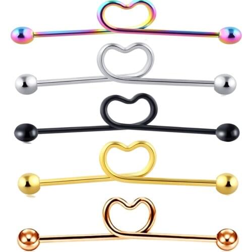 JUNLOWPY 14G Surgical Steel Heart Industrial Barbell for Women Men Cartilage Earring Body Piercing Jewelry 1 1/2 Inch 38mm Bar