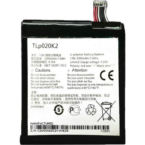 20pcs/lot Replacement Battery TLp020K2 2000mAh Rechargeable battery For ALCATEL onetouch TLp020K2 Batteries