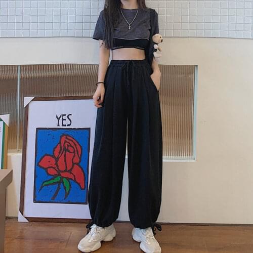 MINGLIUSILI Gray Joggers Women Summer Korean Fashion Sweatpants High Waist Solid Color Streetwear Loose Casual Pants Women