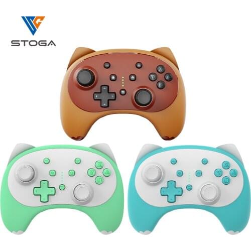 Stoga Wiireless Bluetooth Auto Turbo Wake Up Gamepad PC Cartoon Kitty 6-axis gyroscop Controller for Nintendo Switch