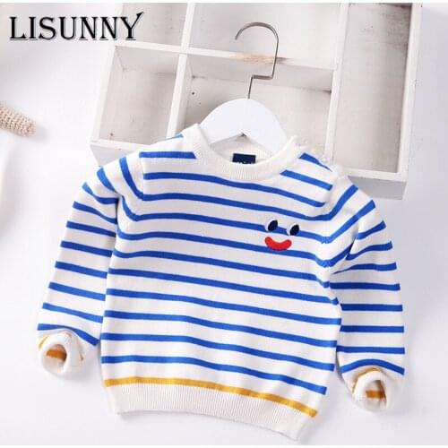 Boys Sweater Children Knitted Pullover Clothes 2021 Autumn New Boy Baby Child Cotton Striped Infant Baby Sweaters Embroidery