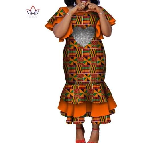 Traditional African Dresses for Women Ankara Kanga Dress Batik Wax Print Shuffle Sleeves Multi Layer Africa Woman Dress WY7735