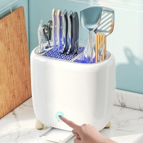 UV Kitchen Draining Rack Knife Holder UV Disinfection Utensil Organizer Drying Rack for Knives/Forks/Spoons/Chopsticks