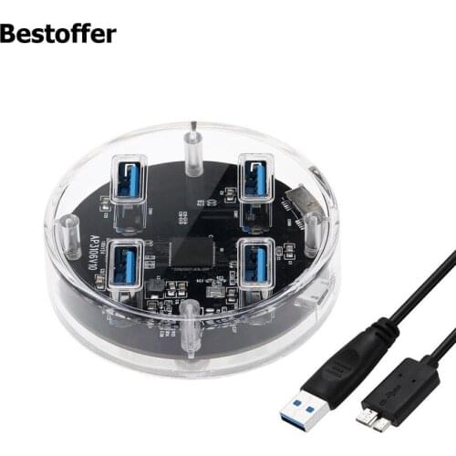 4 Ports USB 3.0 Transparent Hub USB Port USB HUB Portable OTG Hub USB Splitter External Power Supply