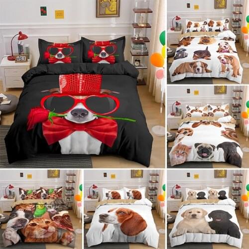 Cute Pet Dog Bedding Sets Gift For Children Adult Bedclothes 2/3 Pieces Funny Animal Quilt Duvet Cover Set With Pillowcase