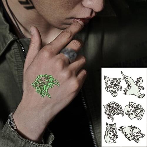 Waterproof Temporary Luminous Tattoo Sticker Tiger Eagle Horse Big Animal Roaring Head Flash Fake Tatto for Women Men