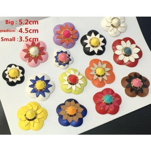 10 pcs yellow/pink/white rivet leather flowers beads appliques patches fashion coat sweater shoes bag decoration patch