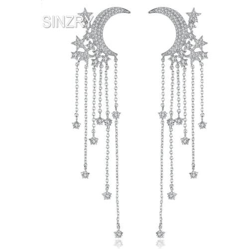 SINZRY NEW jewelry Cubic zircon tassel drop earrings lady trendy star moon dangle earrings women statement Jewelry gift