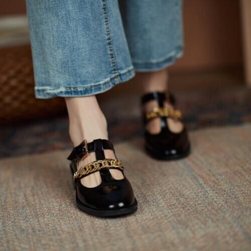 T-Strap Buckle Strap Solid Mary Janes Platform lLow-heel Women Shoes Woman Casual Spring Autumn Pumps Black Apricot Girls Shoes