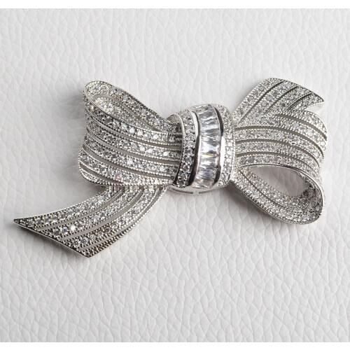 Womens 1 Pc 35x59mm CZ Micro Pave Bowknot Jewelry Pendant Link Connector