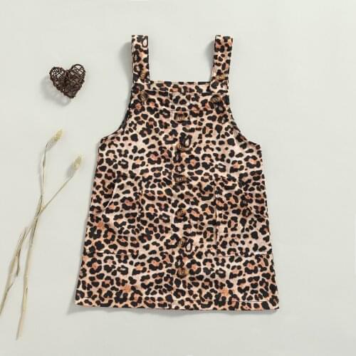 FOCUSNORM 1-6Y Summer Lovely Kids Girls Suspender Dress Leopard Strapless Sleeveless Single Breasted Pocket Straight Dress