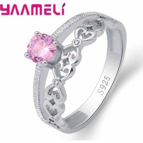 Woman Romantic Engagement Light Pink Crystal Rings Jewelry Ring with Cubic Zirconia for Women