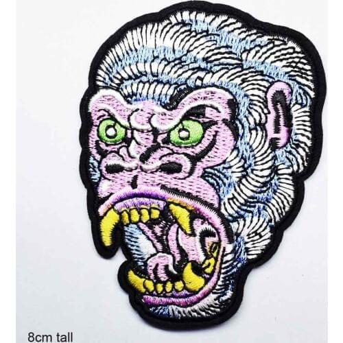 Animal Kong Gorilla Head Iron on Full Embroidered Cloth Patch For Girls Boys Clothes Stickers Apparel Garment Accessories