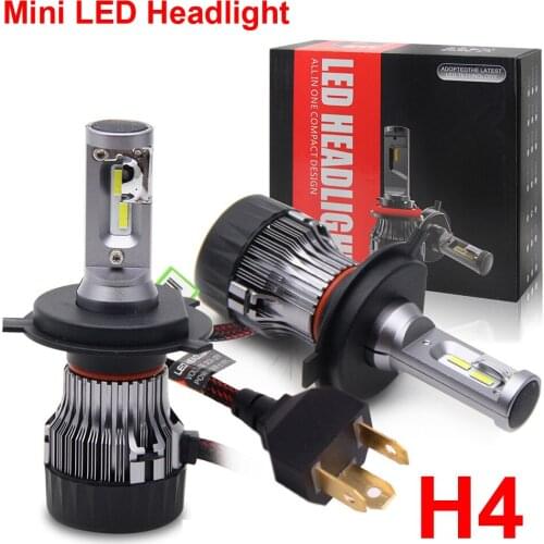 1 Set H4 HB2 9003 60W 5000LM Mini LED Headlight Intelligent Small Size FLIP Chips Turbo Fan Pure White 6000K H/L Car Lamps Bulbs