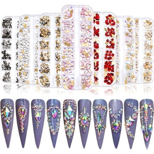 120pcs/box high quality AB crystal rhinestone 3D glitter nail art decoration gem Various shapes For nail art Accessories diamond