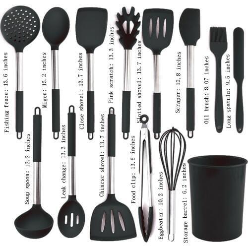 14PCS Silicone baking tool Kitchenware Non-stick Cooking Tool Spatula Ladle Egg Beaters Kitchen Utensils Set storage bucket 5