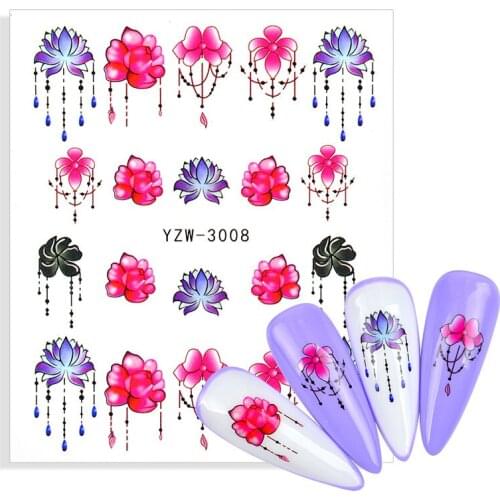 2021 New Style 3D Nail Stickers Necklace Floral Green Leaf Branches Flower Roses Water Transfer Sticker DIY Nail Decoration