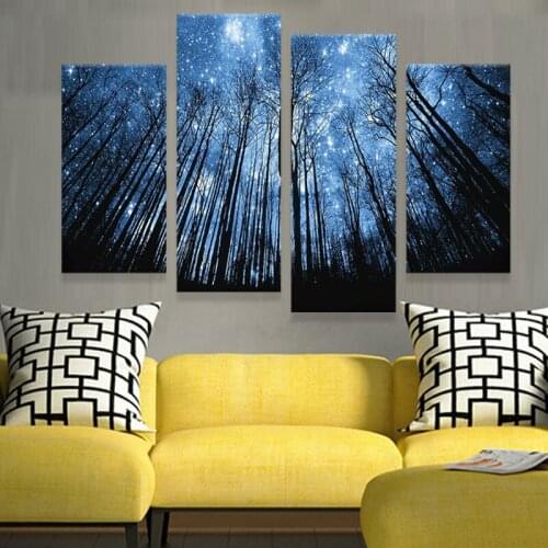 4 Panels Modern Canvas Prints Artwork Beautiful Starry Sky Canvas Painting Wall Art Home Decor For Living Room Picture /PT0288