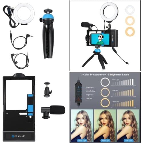 4 in 1 Adjustable Video Rig Kit with LED for iPhone 12 for iPhone X Vlogging