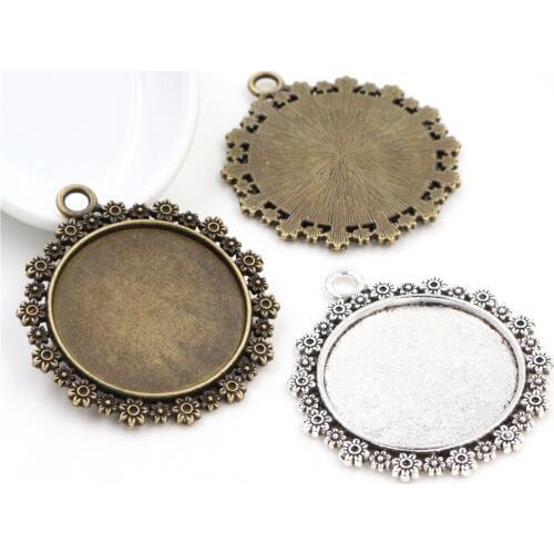5pcs/lot 30mm Inner Size Antique Bronze and Antique Silver Plated colors Flower Style Cabochon Base Setting Charms Pendant