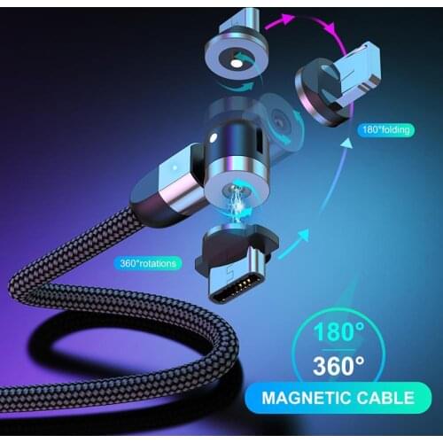 540 Degrees Rotate Magnetic Cable LED Micro USB Type C Charger Cable Mobile Phone Charge Wire For iPhone12 11 Xiaomi 11 10 Redmi
