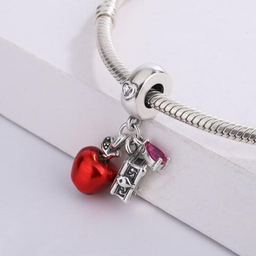 925 Sterling Silver Box Red Apple And Pink Heart Shape Pendant Charm Bracelet DIY Jewelry Making For Original Pandora