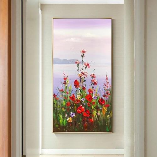 Thick Texture Flowers Abstract Oil Painting Modern Hand-painted Wall Art Living Room Picture Home Decoration Painting No Framed