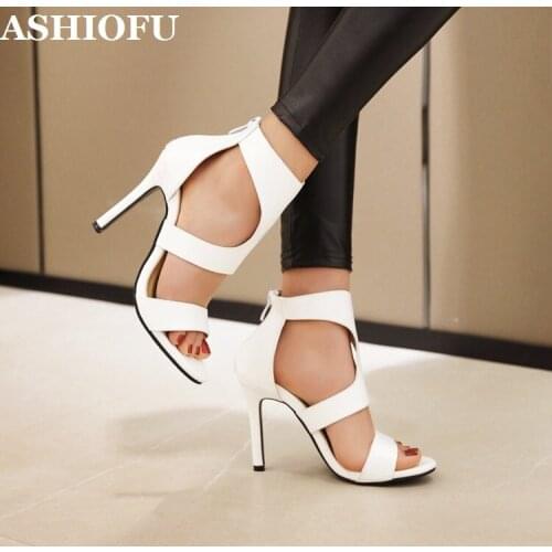 ASHIOFU Wholesale New Ladies High Heels Sandals Sexy Party Prom Summer Shoes Peep-toe Evening Club Fashion Sandals White Shoes