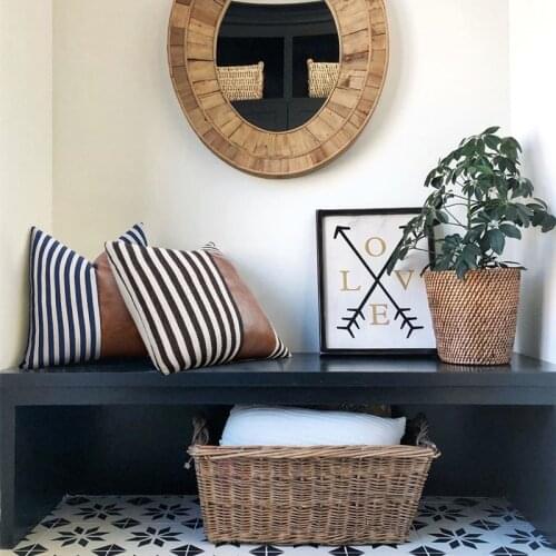 45*45 PU Leather Striped Patchwork Throw Pillow Home Decor Linen Cotton Bedroom Office Car Sofa Chair Decorative Cushion Cover