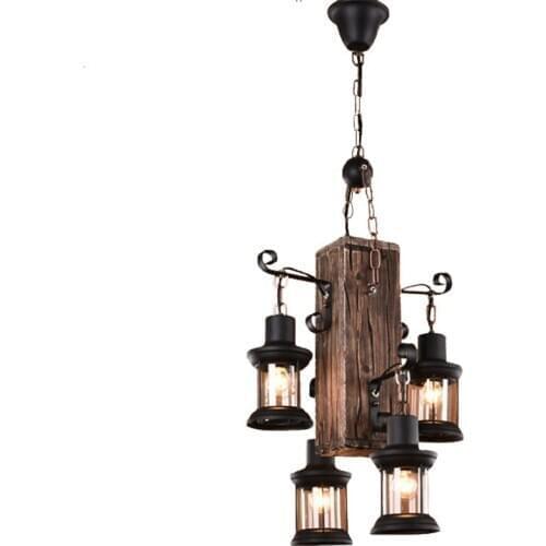 Countryside Nostalgic Wood Chanderlier Restaurant Dining Hall Retro Decorative Pendant Light Antique Cafe Snack Bar Hanging Lamp