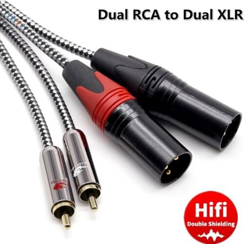 Dual 3Pin XLR to 2 x RCA Male Audio Cable for Mixing Console Amplifier Microphone Speaker Mixer Home Theater Shielded Cords