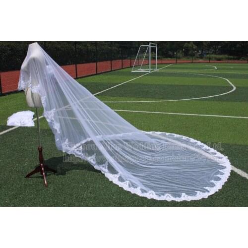 White Ivory Long bridal veils Lace Appliques 400CM Length 300CM Width velos de novia veu de noiva longo com renda