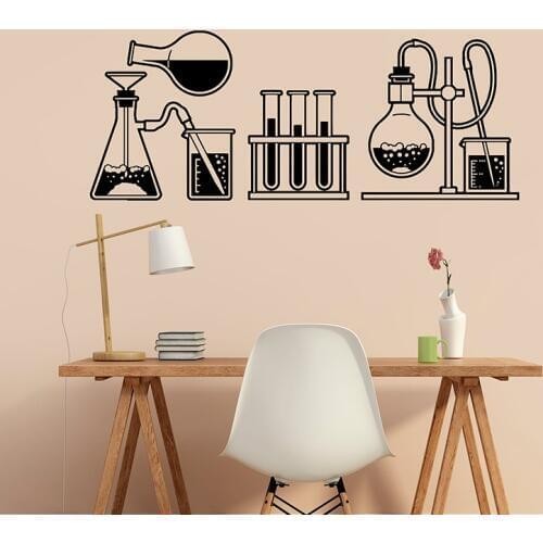 Chemical Laboratory Wall Decal Glass Flasks Home Classroom Art Decor Vinyl Wall Sticker for Laboratory Decoration Poster X028