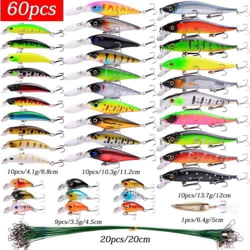 20-60 Pcs Artificial Bait Fishing Lures Set Top water Carp Wobblers Kit Tackle Suit Sale Hard Bait Minnow Fish lure set