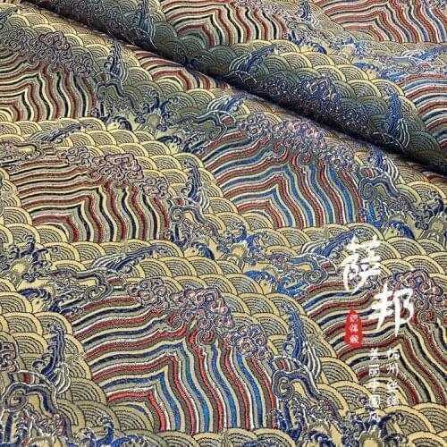 Chinese color wave Jacquard Silk fabric brocade Satin fabric for COSPLAY/Kimono/Mongolia clothing/Stage suit 1order=1meter SB8
