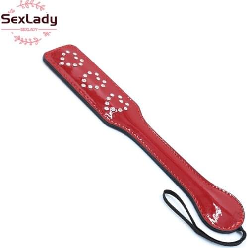 SexLady Red-Bright Leather Heart-Shaped Leather Whip Adult Spanking Paddle Fetish Flogger Whip Sex Toys For Couple Flirting Tool