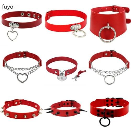 Round Chocker Sexy Heart Lock Key Rivets Red Goth Punk Chokers Gothic Choker Necklace for Women Hip Hop Bondage Cosplay